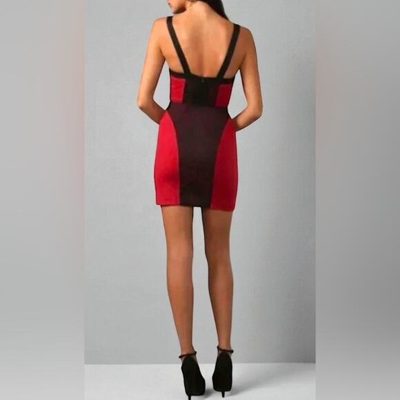 Rebecca Minkoff Red and Black Mini Dress Sz. 8 - Picture 2 of 12